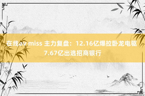 在线av miss 主力复盘：12.16亿爆拉卧龙电驱 7.67亿出逃招商银行